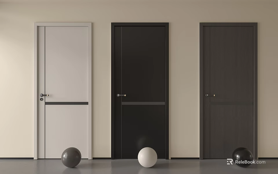 Modern Hinged Doors in White Black and Dark Gray for Interior Design 3d model 