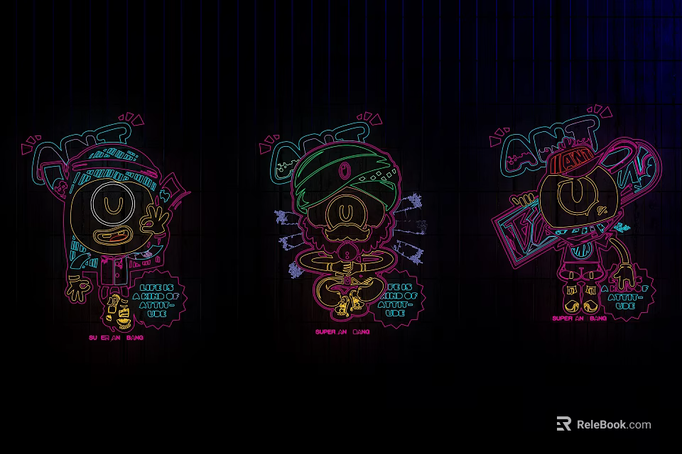 Colorful Neon Style Decorative Lights Featuring Different Cartoon Characters for Home Decoration 3d model 