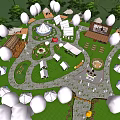 Garden Landscape Design With Green Lawn Circular Pavilions Winding Paths And Trees