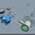 Industrial Equipment Level Sensors With Stainless Steel Rod Blue White Heads And Pressure Gauge