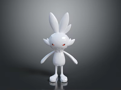 White Game Character With Rabbit Like Ears And Red Eyes In Standing Pose 3d model