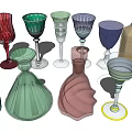 Colorful Wine Bottles and Glasses with Various Designs and Shapes on