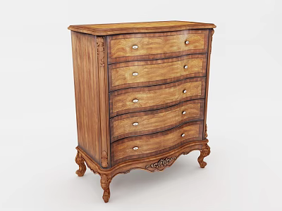 Vintage Wooden Chest of Drawers with Carved Legs and Ornate Design Details 3d model