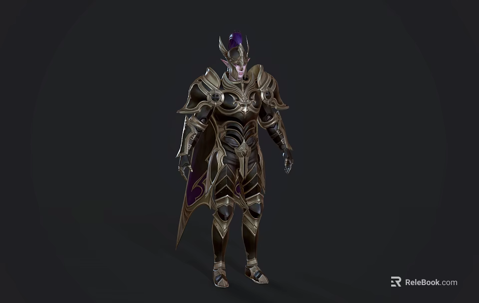 Fantasy Game Movie Character Armored Design with Purple Accents Detailed Armor and Cloak 3d model 
