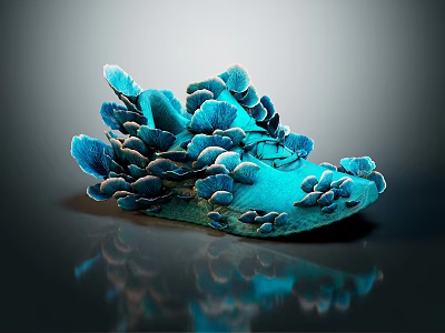 Blue Decorative Shoes With Coral Like Petals Design Artistic Glossy Finish On Dark Background 3d model