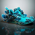 Blue Decorative Shoes With Coral Like Petals Design Artistic Glossy Finish On Dark Background