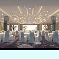 Elegant Banquet Hall Interior With Chandeliers Dining Tables And Floral Decorations