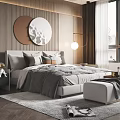 Modern Bedroom Interior With Background Double Bed Nightstand Ottoman Rug And Decorative Wall Art