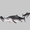 Aquarium Aquatic Display With Three Black Long Snout Marine Creatures Swimming