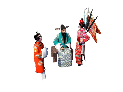Game Film Characters in Chinese Opera Style with Traditional Colorful Costumes and Headdresses 3d model