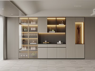 Modern Luxury Wine Cabinet Design With Glass Doors LED Lighting And Decorative Elements 3d model
