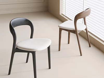 Modern Minimalist Dining Chairs With Black Brown Frames And White Cushions In Bright Room 3d model