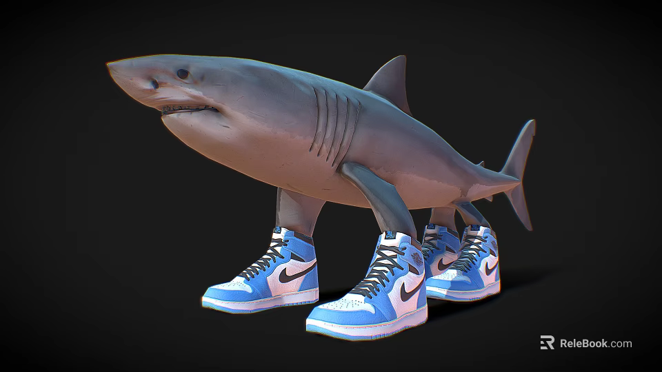 Fun Aquatic Animal Shark Wearing Blue Nike Sneakers on Its Feet 3d model 