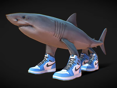 Fun Aquatic Animal Shark Wearing Blue Nike Sneakers on Its Feet 3d model Fun Aquatic Animal Shark Wearing Blue Nike Sneakers on Its Feet 3d model