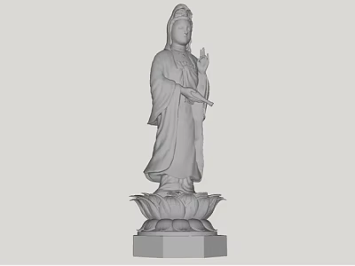Exquisite Guanyin Sculpture Carving With Lotus Base And Standing Posture Details 3d model