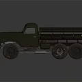 Vintage Olive Green Military Truck With Open Cargo Bed And Six Wheels