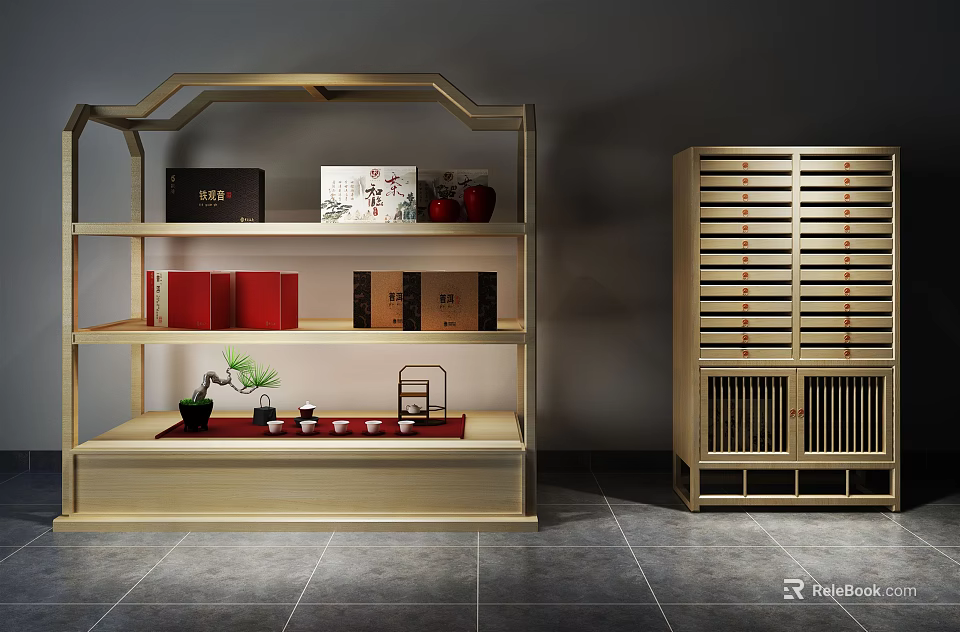 Modern Wooden Display Shelves With Multi-layer Storage And Open Decor Design 3d model