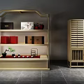 Modern Wooden Display Shelves With Multi-layer Storage And Open Decor Design 3d model