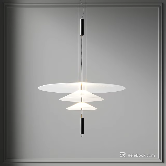 Modern Minimalist Pendant Light With Layered White Shades And Metal Rod For Interior Design 3d model 