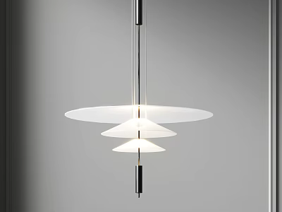 Modern Minimalist Pendant Light With Layered White Shades And Metal Rod For Interior Design 3d model