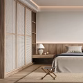 Modern Bedroom Interior With Wooden Nightstands Table Lamps Blinds Gray Bedding And Framed Artwork