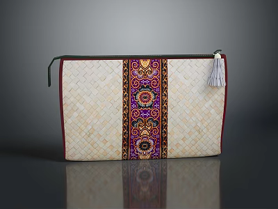 Ethnic Woven Clutch Bag With Intricate Embroidered Patterns And Tassel 3d model