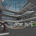 Modern Cultural Center Interior Featuring Glass Dome Multi Level Walkways And Art Installations