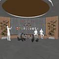 Modern Public Restroom Interior With Wooden Walls Double Mirrors Washbasin And Automatic Hand Dryer