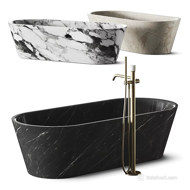 Luxury Marble Bathtubs With Gold Faucet Design 3d model 