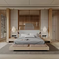 Modern Bedroom Interior Design With Fireplace Cozy Bed And Trees Outside