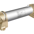 Modern Golden And Silver Cylindrical Kitchen Appliance With Instruction Label