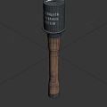 Military Explosive Weapon With Black Cylindrical Top Wooden Handle And German Pre Use Instructions
