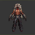 Game Movie Character Red Skinned Warrior with Ornate Feathered Headdress and Armored Gear