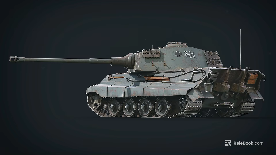 Military Tank With Long Cannon Tracks Cross Insignia And Number 301 3d model 