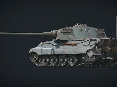 Military Tank With Long Cannon Tracks Cross Insignia And Number 301 3d model