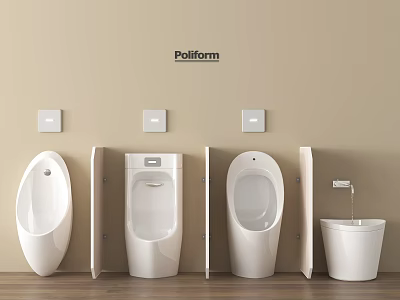 Modern Poliform Bathroom Interior With Three Urinals And Wash Basin 3d model