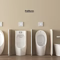 Modern Poliform Bathroom Interior With Three Urinals And Wash Basin