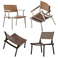 Modern Leisure Chairs With Leather Seats Wooden Metal Frames And Brown Beige Colors