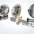Round Mirrors with Black and Gold Stand Designs Reflecting Modern Kitchen Interior 3d model