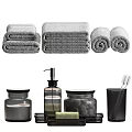 Modern Bathroom Accessories With Folded Rolled Towels Soap Dispenser Toothbrush Holder Storage Jars And Soap