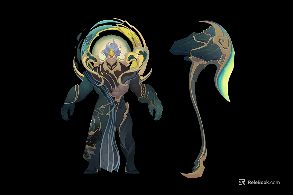 Mythical Warrior Character With Ornate Aura And Enchanted Creature Weapon Artwork 3d model 