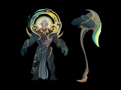 Mythical Warrior Character With Ornate Aura And Enchanted Creature Weapon Artwork 3d model