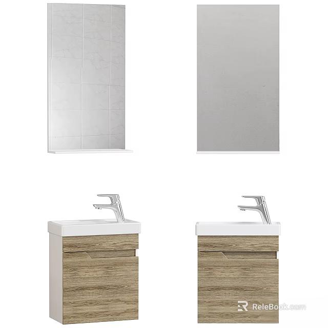 Modern Double Vanity With Wooden Cabinets Wall Mirrors And Silver Faucets 3d model 