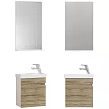 Modern Double Vanity With Wooden Cabinets Wall Mirrors And Silver Faucets