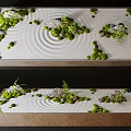 Zen Inspired Garden Ornament With Raked Sand Wave Patterns Green Moss And Stones