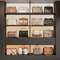 Stylish Handbags Collection Displayed on Dark Wooden Shelves With Quilted Patterns And Diverse Colors
