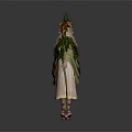 Forest Themed Female Characters With Deer Antler Headdress Green Leaf Cloak Pink Dress And Red Strapped Shoes