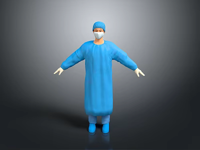 Blue Surgical Gown Worn by Medical Professional in Full Body Protective Attire 3d model