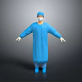 Blue Surgical Gown Worn by Medical Professional in Full Body Protective Attire