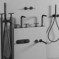 Modern Black Bathroom Faucets With Shower Head And Wall Mounted Controls On White Panel